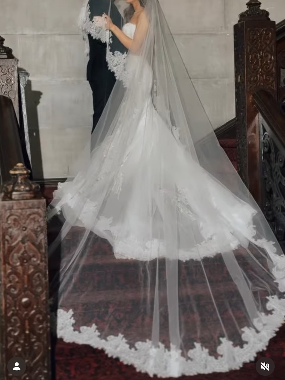 Chantilly lace trim cathedral veil with blusher